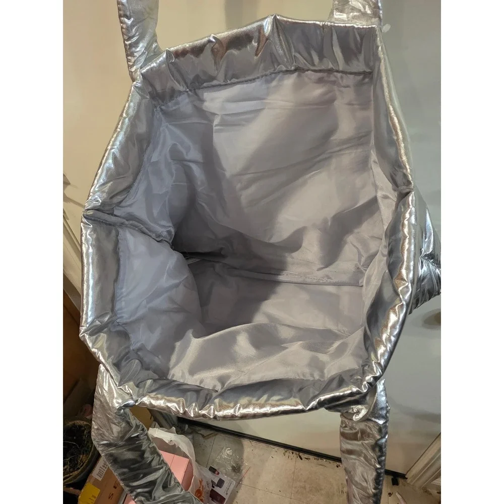 Bath & Body Works Metallic Silver Puffer Tote Bag